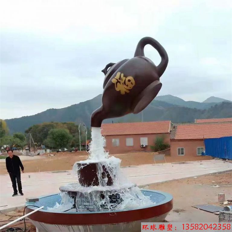 福壺流水噴泉天壺雕塑，懸空天壺雕塑1