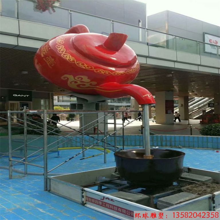 玻璃鋼流水壺雕塑，天壺雕塑4